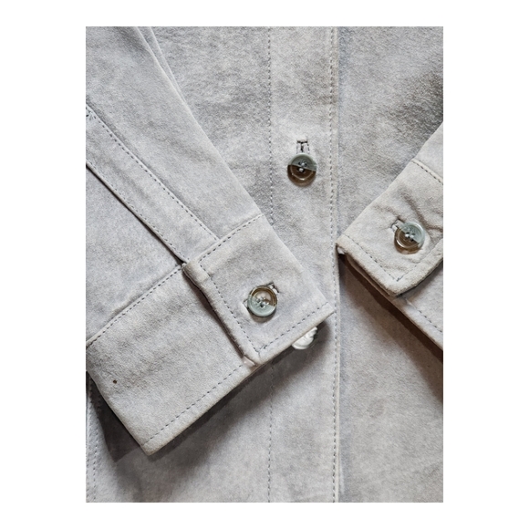 Vintage A.M.I. Suede Leather Jacket L Gray Satin Lined Western Y2K 90s - Picture 7 of 16